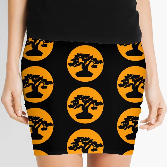 Japanese Bonsai Tree with Orange Sunset Women's Mini Skirts