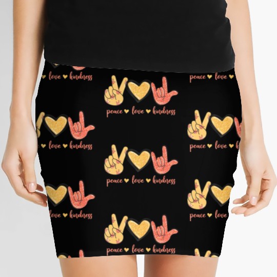 Peace Love Kindness I Love You Sign Language Anti Women's Mini Skirts