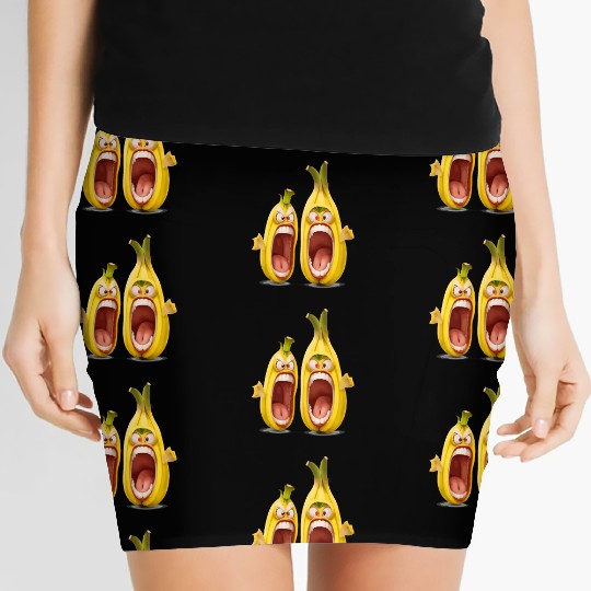 Two bananas with angry face screaming cartoon Women's Mini Skirts