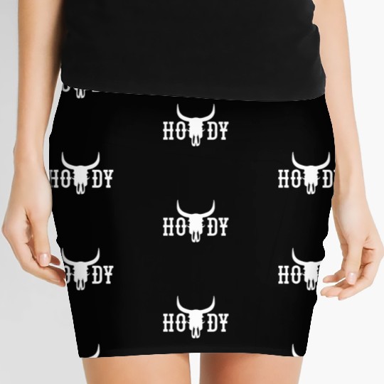 Howdy Cow Skull Western Cowboy Cowgirl Rodeo Howdy Women's Mini Skirts