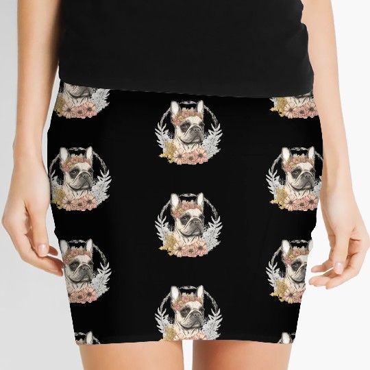 Cute French Bulldog Frenchie Flower Crown Pet Dog Women's Mini Skirts