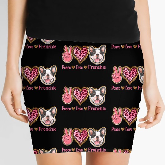 Leopard Peace Love Frenchie Funny Dog Mom Mothers Women's Mini Skirts