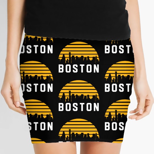 Boston Massachusetts Cityscape Yellow Women's Mini Skirts