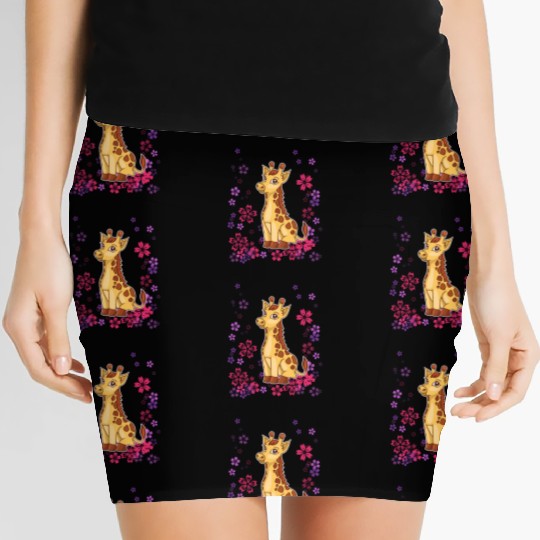 Sweet giraffe with flowers Women's Mini Skirts