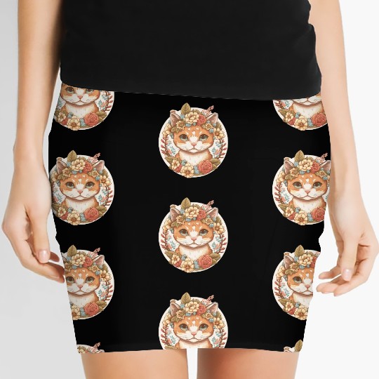 Cottagecore Cute Baby Cat Kitten Flower Women's Mini Skirts