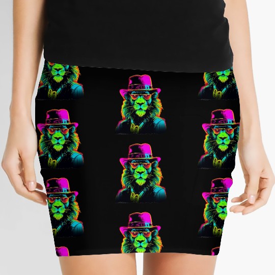 Neon gangster lion Women's Mini Skirts