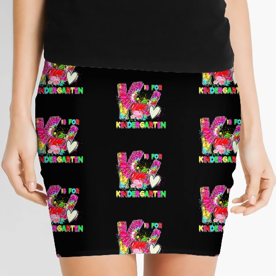 Tie Dye Leopard K Is For Kindergarten Teacher Back Women's Mini Skirts