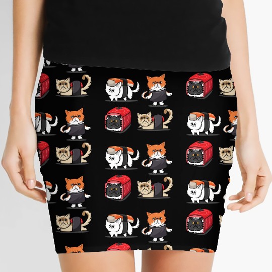 Sushi Persian Cat For Funny Cat Lover Sushi Lover Women's Mini Skirts