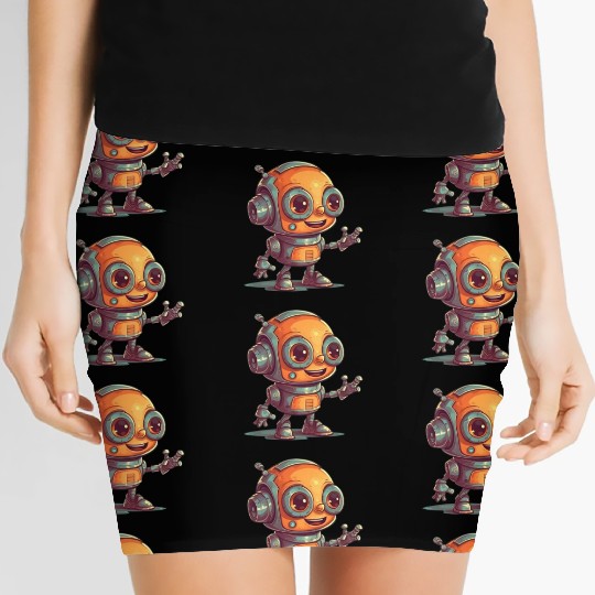 Cute waving robot illustration technology friendly Women's Mini Skirts