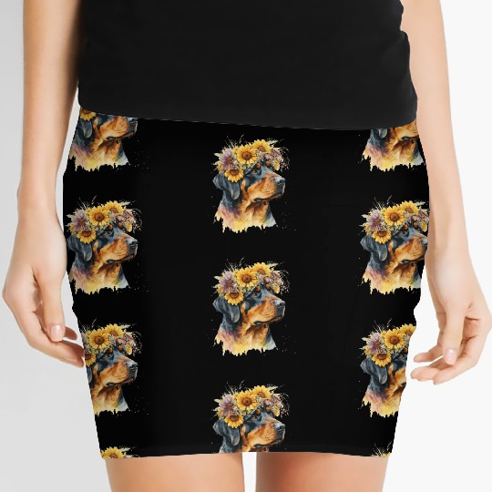 Cute Rottweiler Sunflower Dog Breed Pet Puppy Women's Mini Skirts