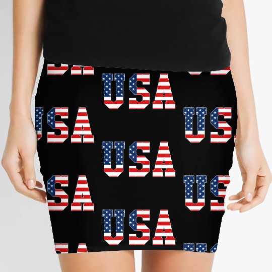 Usa Patriotic American Flag Red White Blue Women's Mini Skirts