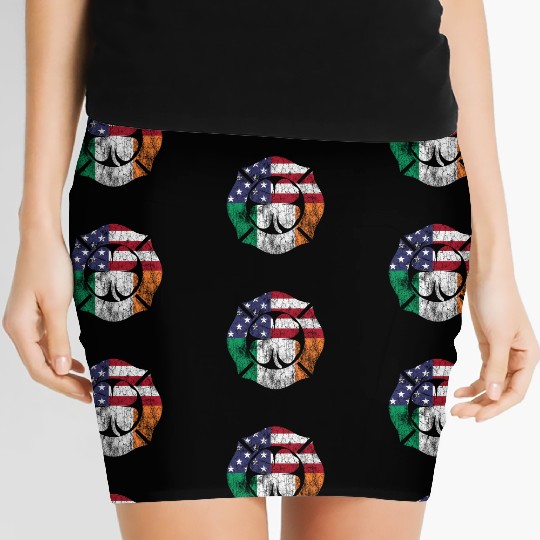 Firefighter St Patric Day Irish American Flag Women's Mini Skirts