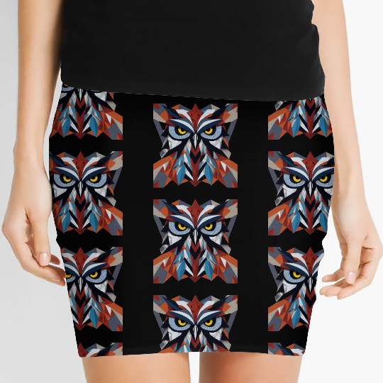 Vintage Geometric Beautiful 3D Owl Artwork Women's Mini Skirts