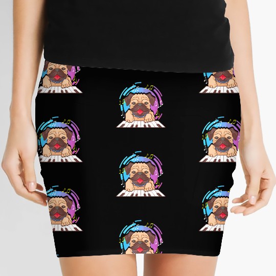 Cute Pug Dogs Pug Playing Piano Music Cute Pug Women's Mini Skirts