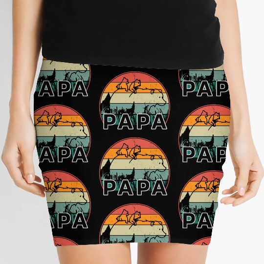 Papa Bear With Cubs Retro Grizzly Bear Forest Tree Women's Mini Skirts