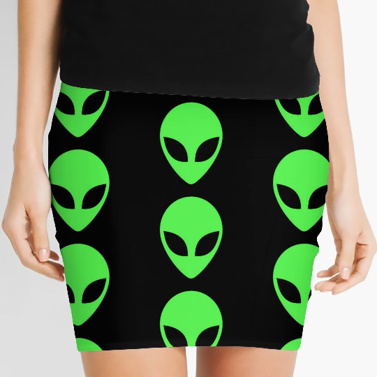 Green Alien Head 90S Style Women's Mini Skirts