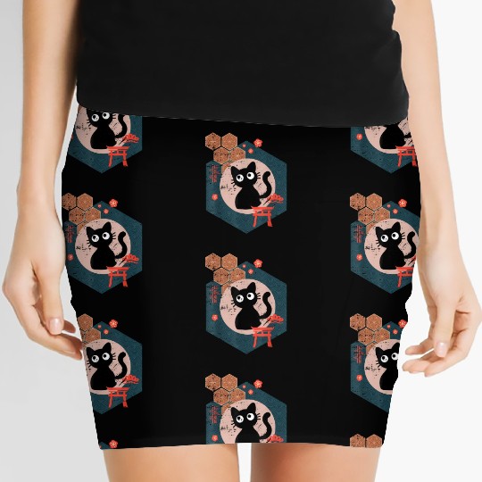 Black Cat Lover japanese kitten anime tokyo otaku Women's Mini Skirts