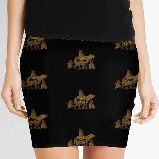Mama Bear With 3 Baby Bear Cubs Following Mama Women's Mini Skirts
