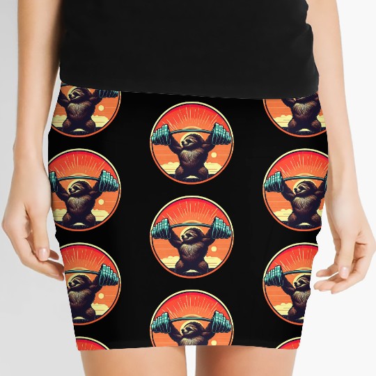 Sloth Dumbbells Fitness Sunset Women's Mini Skirts