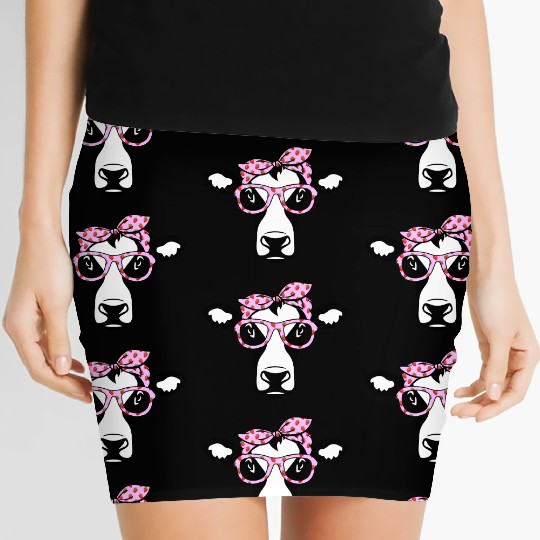 Cow With Bandana Glasses Strawberry Cattle Heifer Women's Mini Skirts