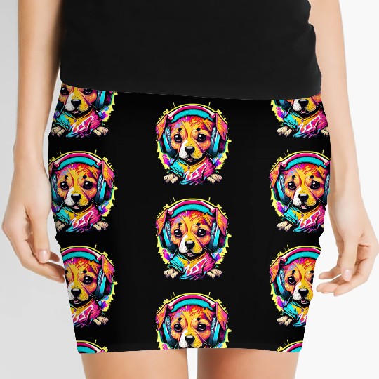 Pawsome Beats: Colorful Graffiti Puppy Party Women's Mini Skirts
