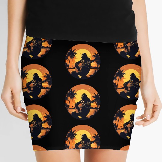 Gorilla with Acoustic Guitar in Sunset Women's Mini Skirts