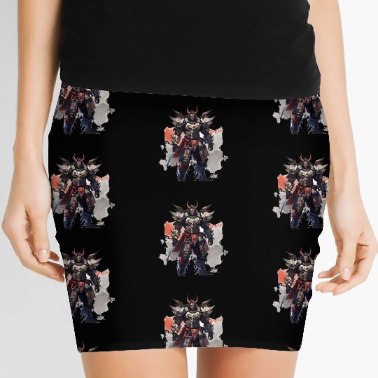 Samurai Robot Gray White Red Women's Mini Skirts