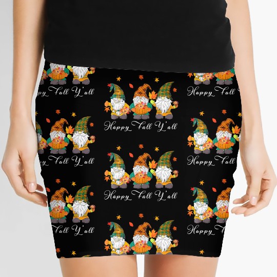 Happy Fall Y'all Thanksgiving Gnome Pumpkin Women's Mini Skirts