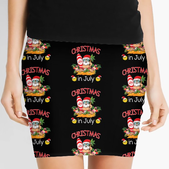 Christmas In July Funny Santa Surfing Summer Women's Mini Skirts