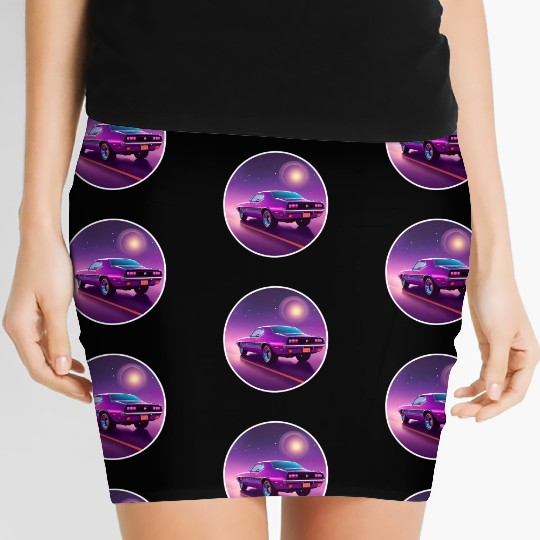 Nostalgic Retro 80s Purple Vaporwave Muscle Car Women's Mini Skirts