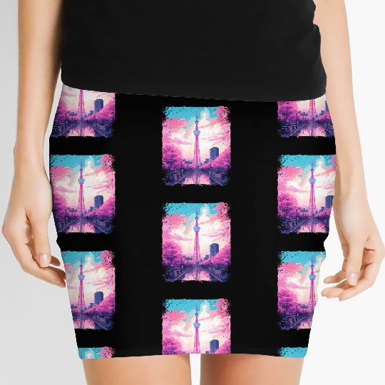 Aesthetic Skytree Tokyo Vaporwave Japanese Sight Women's Mini Skirts
