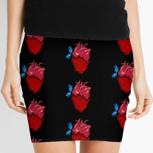 Semi Geometric Semi Realistic Heart Design For Women's Mini Skirts