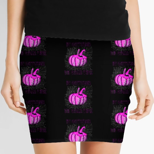In October We Wear Pink Pumpkin Buffalo Plaid Women's Mini Skirts