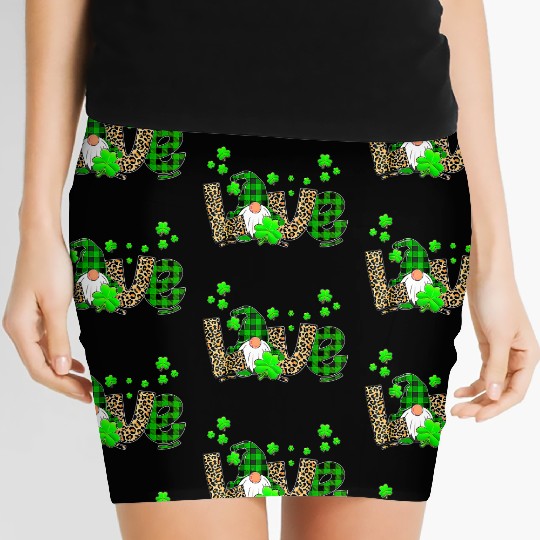 Bleached Love St Patric Day Gnomes Shamrock For Women's Mini Skirts