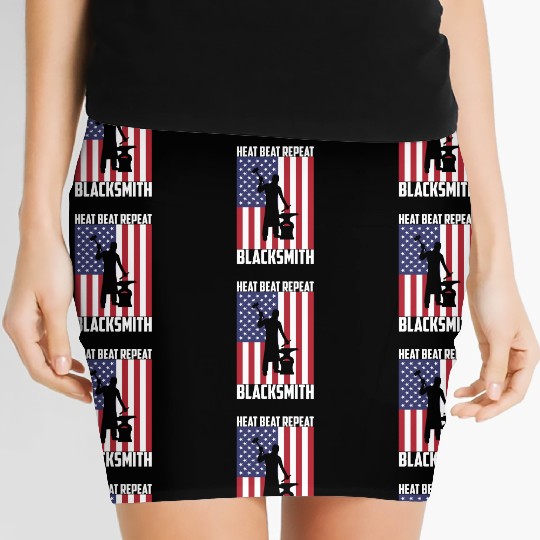 Blacmith Heat Beat Repeat Usa Flag Patriotic Blacm Women's Mini Skirts