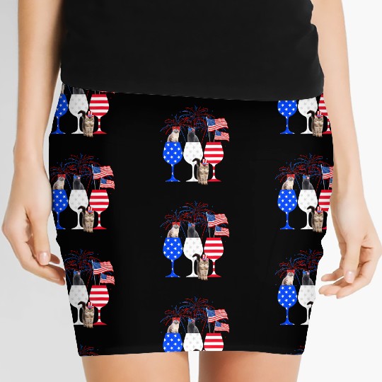 Cat 4Th Of July Red White Blue Wine Women's Mini Skirts