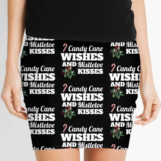 Candy Cane Wishes And Mistletoe Kisses Christmas Women's Mini Skirts