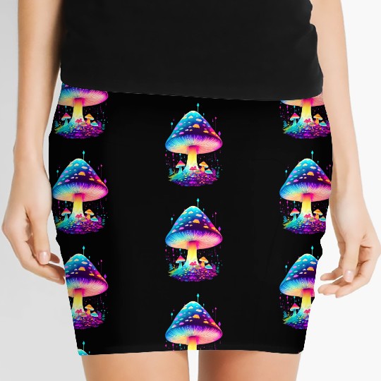 Enchanting Fungi: A Neon Wonderland Women's Mini Skirts
