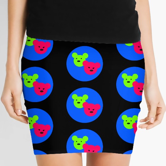 Pink and green teddies Women's Mini Skirts