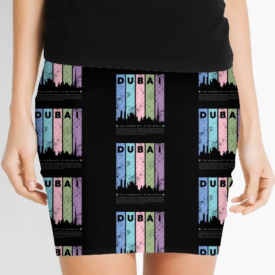 Black Colorful Dubai The Leading City in the World Women's Mini Skirts