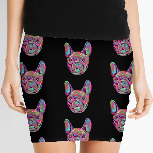French Bulldog Frenchie head Pop art style Women's Mini Skirts