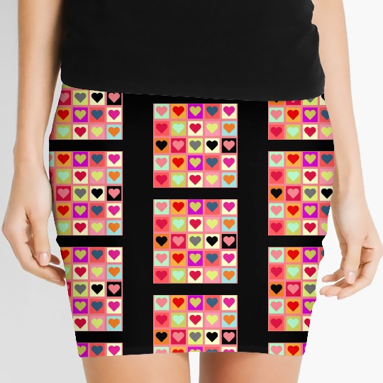Colorful Retro Vintage Checkered Heart Y2K Pattern Women's Mini Skirts