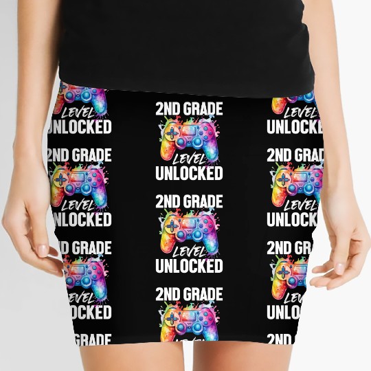 2ND Grade Level Unlocked Back to School Video Game Women's Mini Skirts