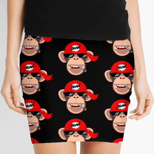 cool monkey wearing glasses. damn bandana. smoking Women's Mini Skirts