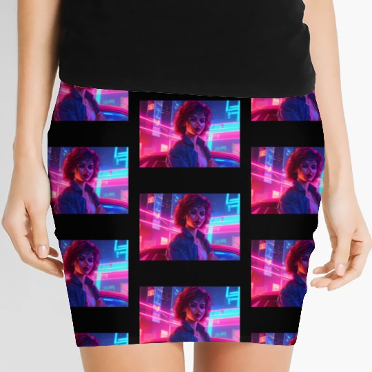 Synthwave Girl - Anime Portrait in Neon Colors Women's Mini Skirts