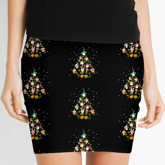 Kawaii Anime Tree Decor Winter Japanese Ornat Swea Women's Mini Skirts