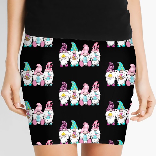4 Easter Gnomes Pastel Spring Bunny Ears Gingham R Women's Mini Skirts