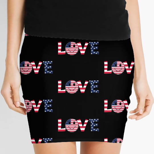 Love USA Flag Patriotic 4th of July America day Women's Mini Skirts