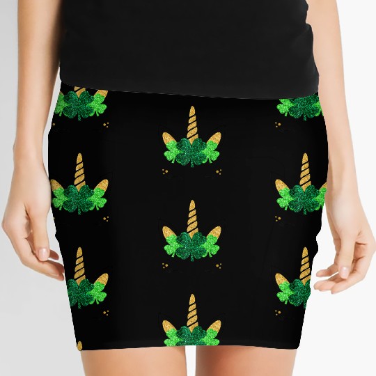 Unicorn Face St Patrick'S Day Unicorn Shamrock Women's Mini Skirts