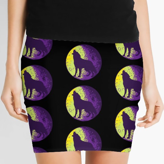 Howling wolf in the moon cool Women's Mini Skirts
